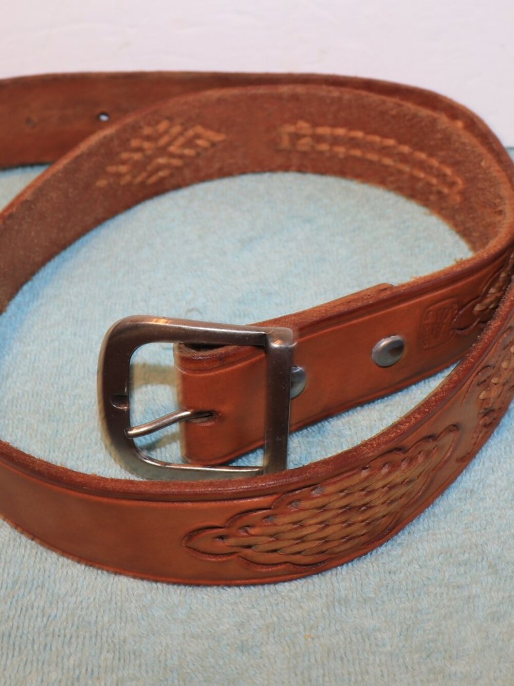 Men's Leather Belt Made in Mexico with Stitching Pattern Size 36
